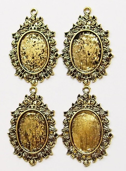 6 of 25x18mm Antique Gold Victorian Roses &Floral Oval Pendant Settings 49x32mm