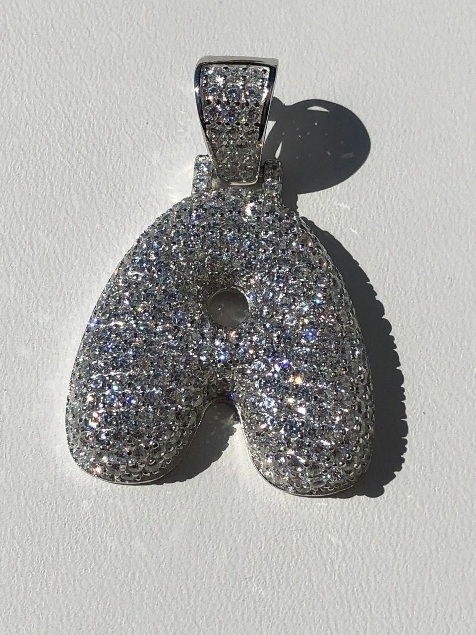 925 Silver Custom Bubble Letters Initial Pendant CZ FULLY ICED A B C D E F G – Z