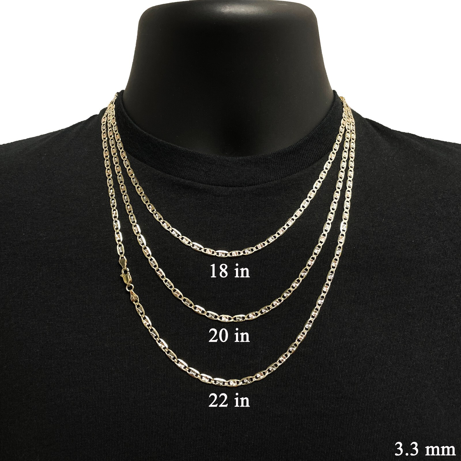 Italian 14k Tri-Color Gold Diamond Cut Valentino Chain Necklace 18″ 3.3mm 7 gram