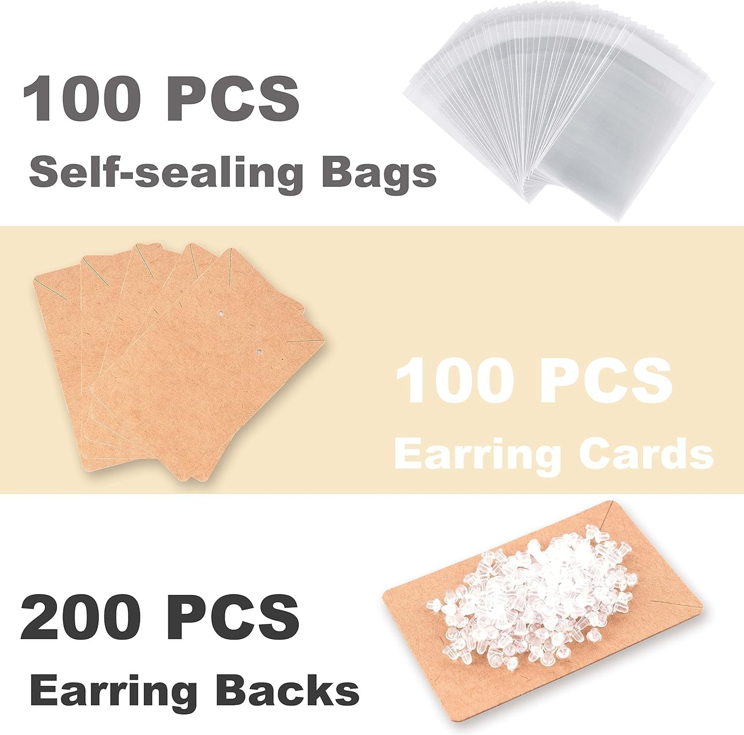 100 Earring Display Cards with 200 Backs & 100 Bags – Perfect for Every Occasion