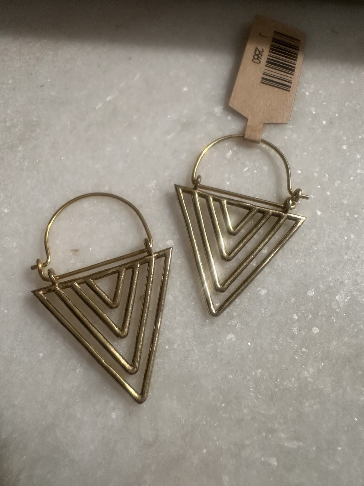 Gold Tone Geometric Triangle Hoop Dangle Earrings – Hook Closure No Stone