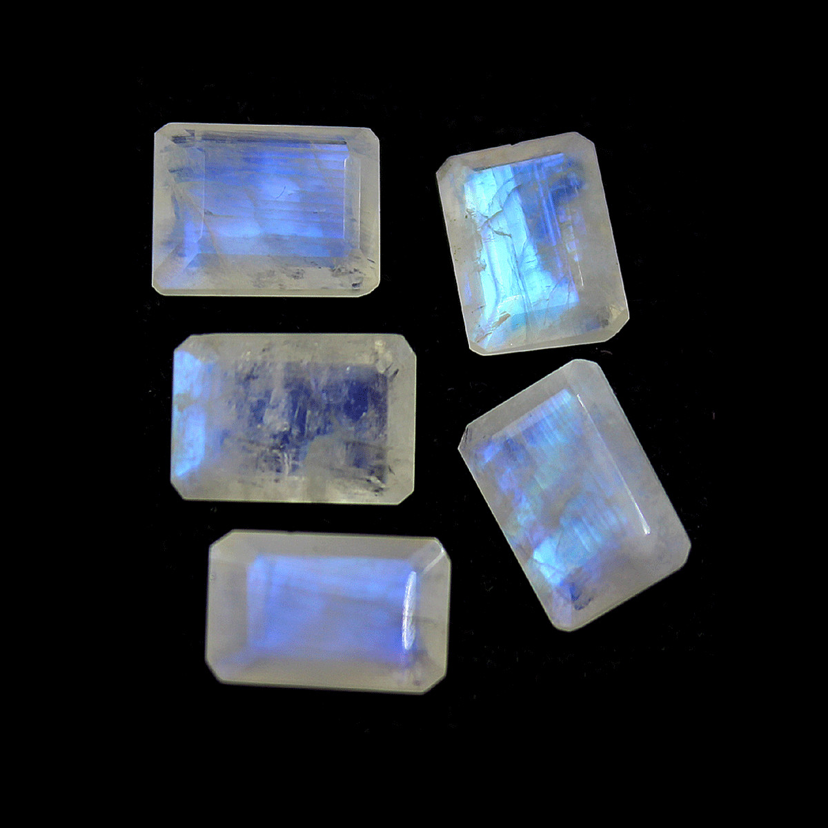 5 Pcs Natural Rainbow Moonstone Top Quality 13-13.7mm Baguette Cut Gemstones Lot