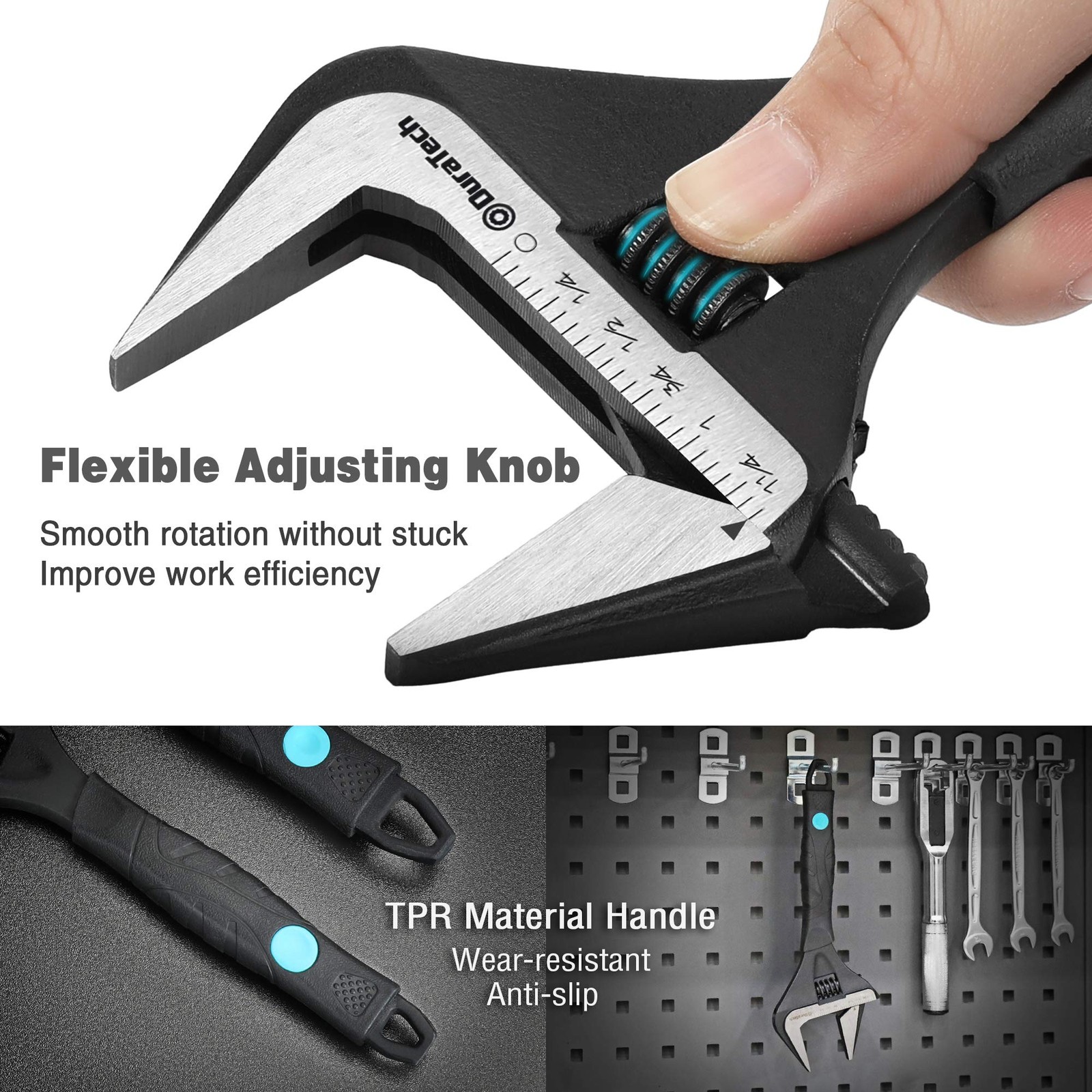 DURATECH 8-Inch Adjustable Wrench, Wide Jaw Opening Black Oxide 8-Inch,