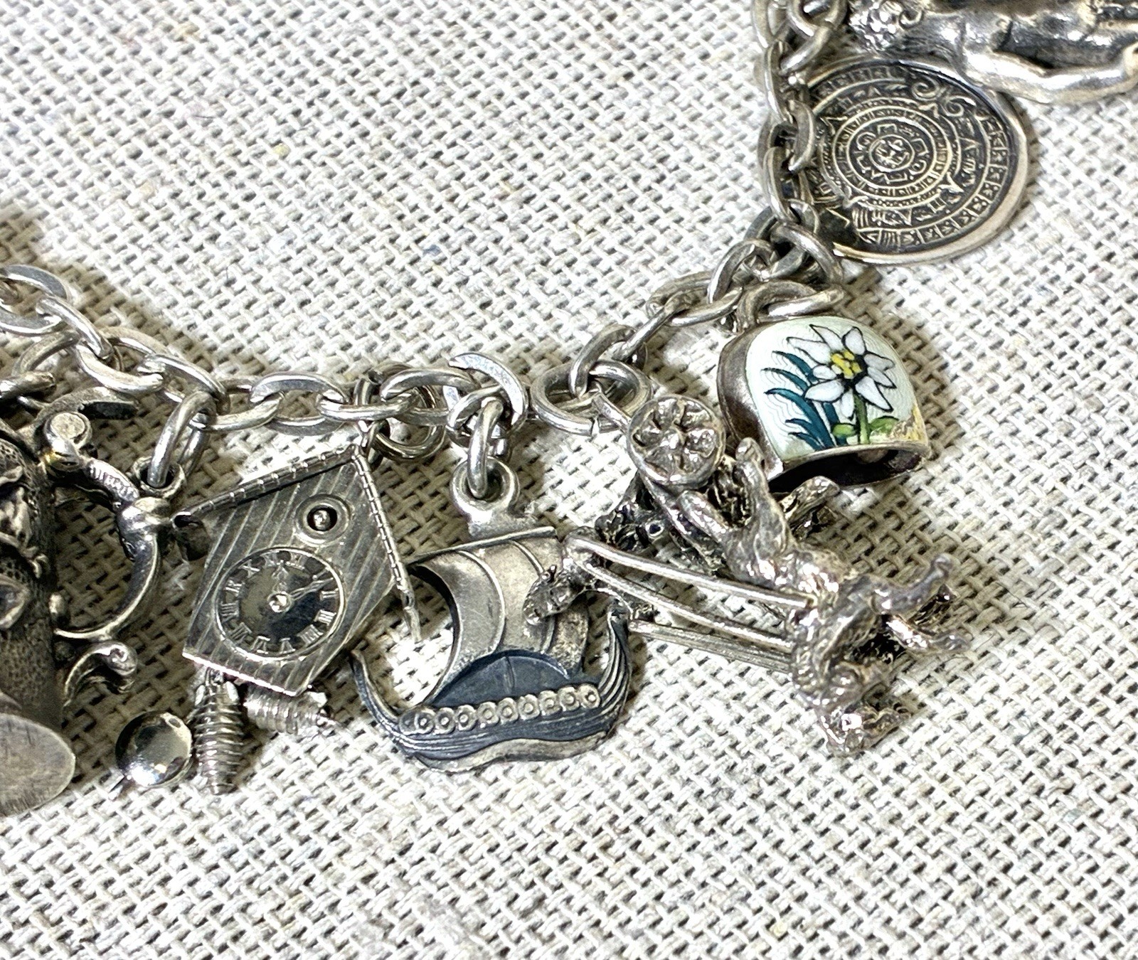 Vtg 800 Silver Charm Bracelet 900 Charms Travel Italy Europe Gondola Eiffel 50g