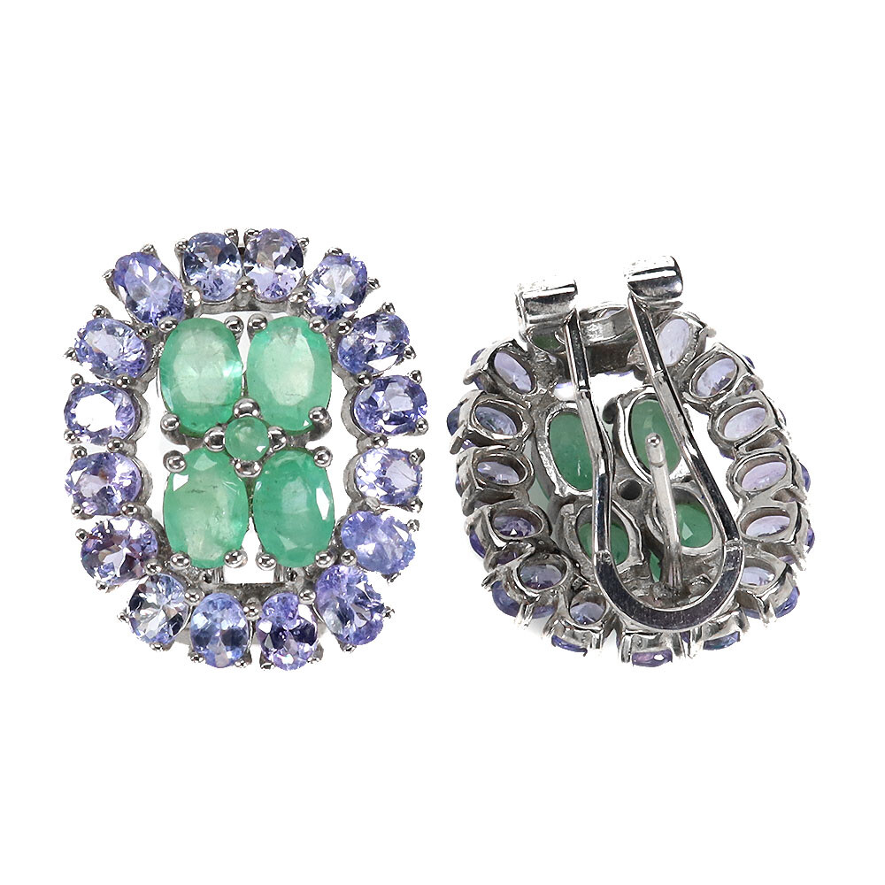 925 Sterling Silver Earrings Oval Emerald 6x4mm Tanzanite Big Gemstone Jewelry