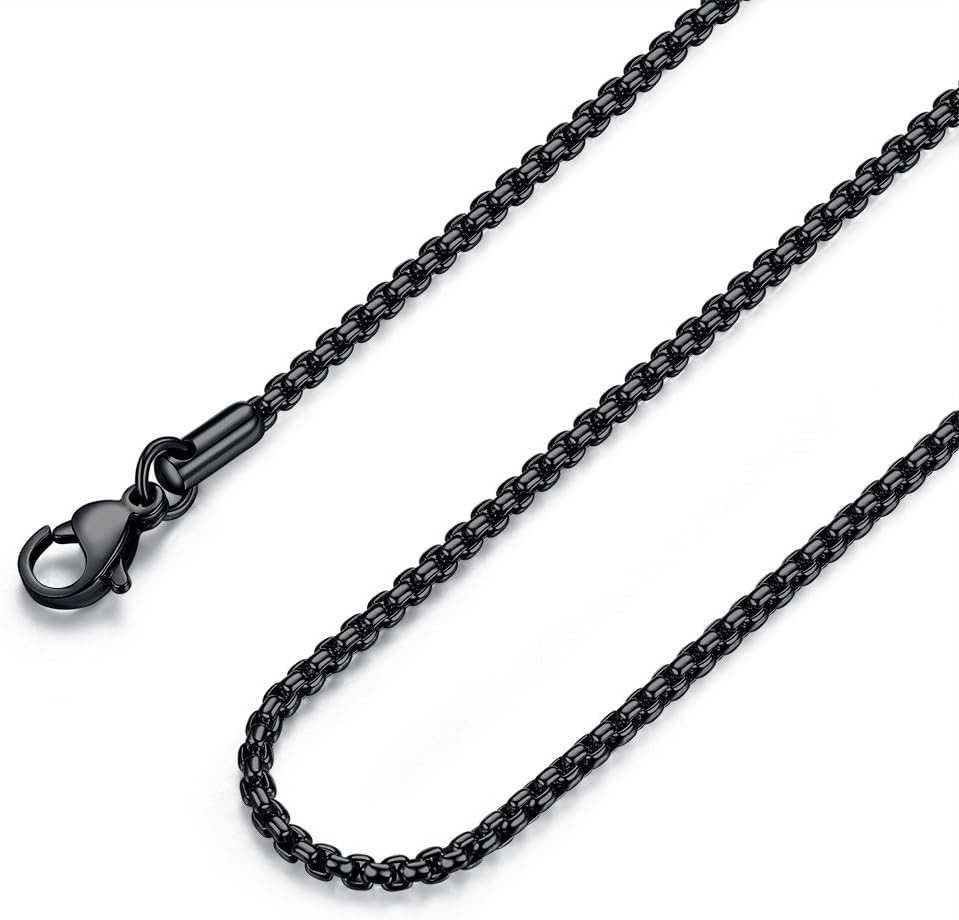 Collar de cadena tipo cable Rolo negro de acero inoxidable para hombre y mujer