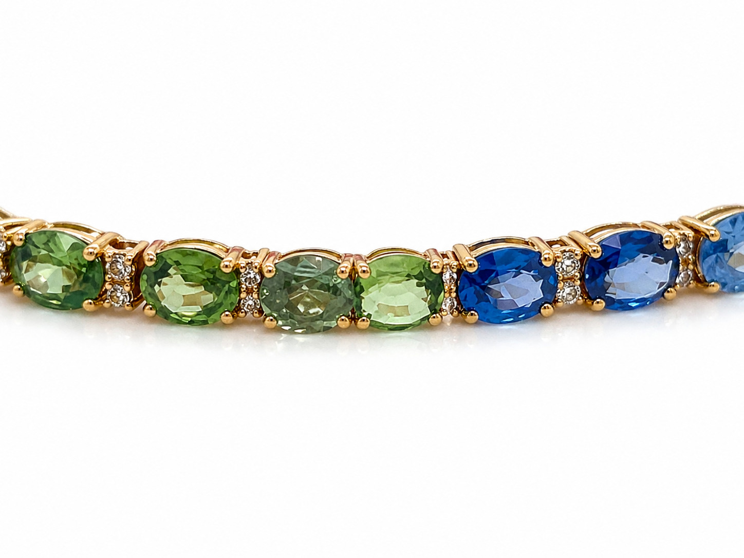 12.05 cttw Multicolor Natural Rainbow Sapphire Oval Cut Diamond Bracelet 18KY