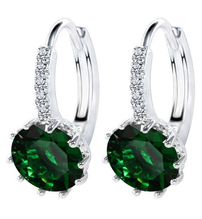 Silver Blue Purple Black Pink Green CZ Stud Hoop Huggie Earrings Gift