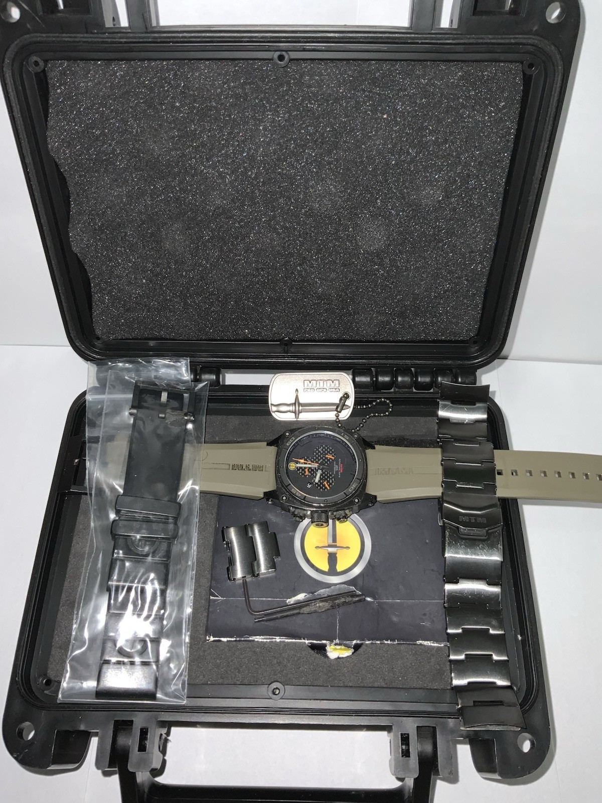 MTM Special Ops Quartz Chronograph Date Black Dial Green Rubber Strap 45mm
