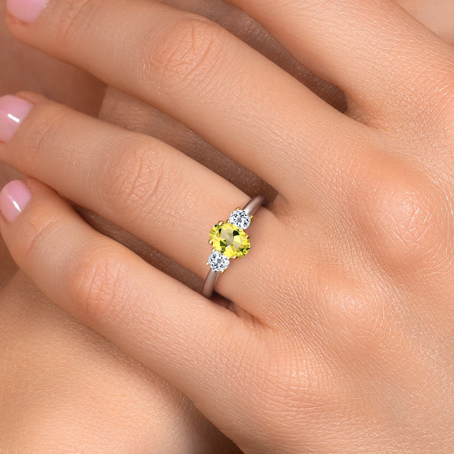 925 Silver and 10K Yellow Gold Canary Mystic Topaz and White Topaz Engagement
