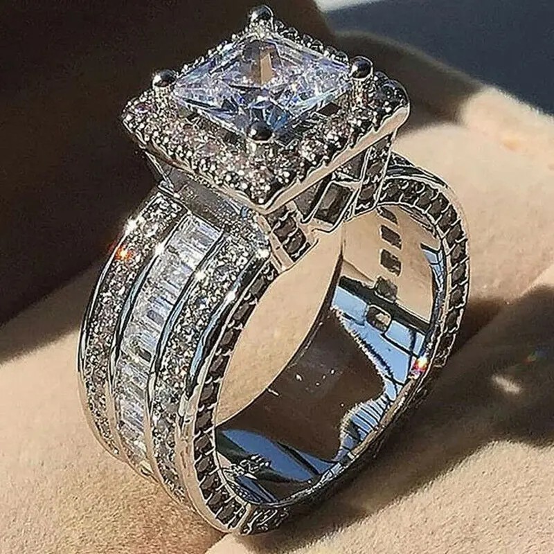 Women’s Stainless Steel Round Cut Cz Engagement Ring Band