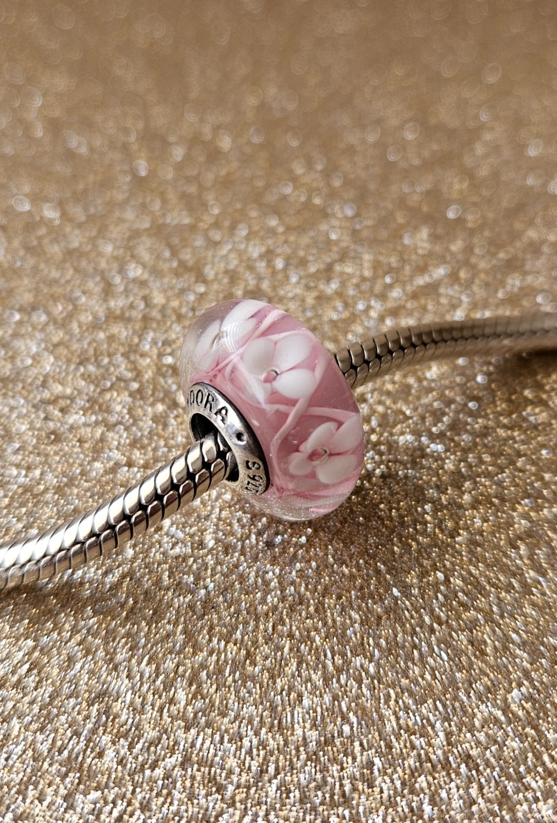 Authentic Pandora Pink Field Of Flowers Murano Charm