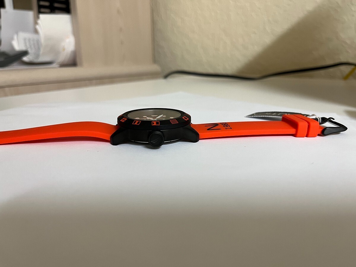 Nautica NAD10077G NSR 100 Flag Watch Silicone Orange Logo Band