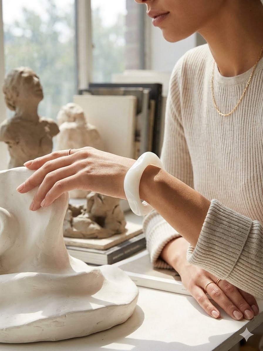 Transparent White Resin Bangle Bracelet Minimalist Stackable