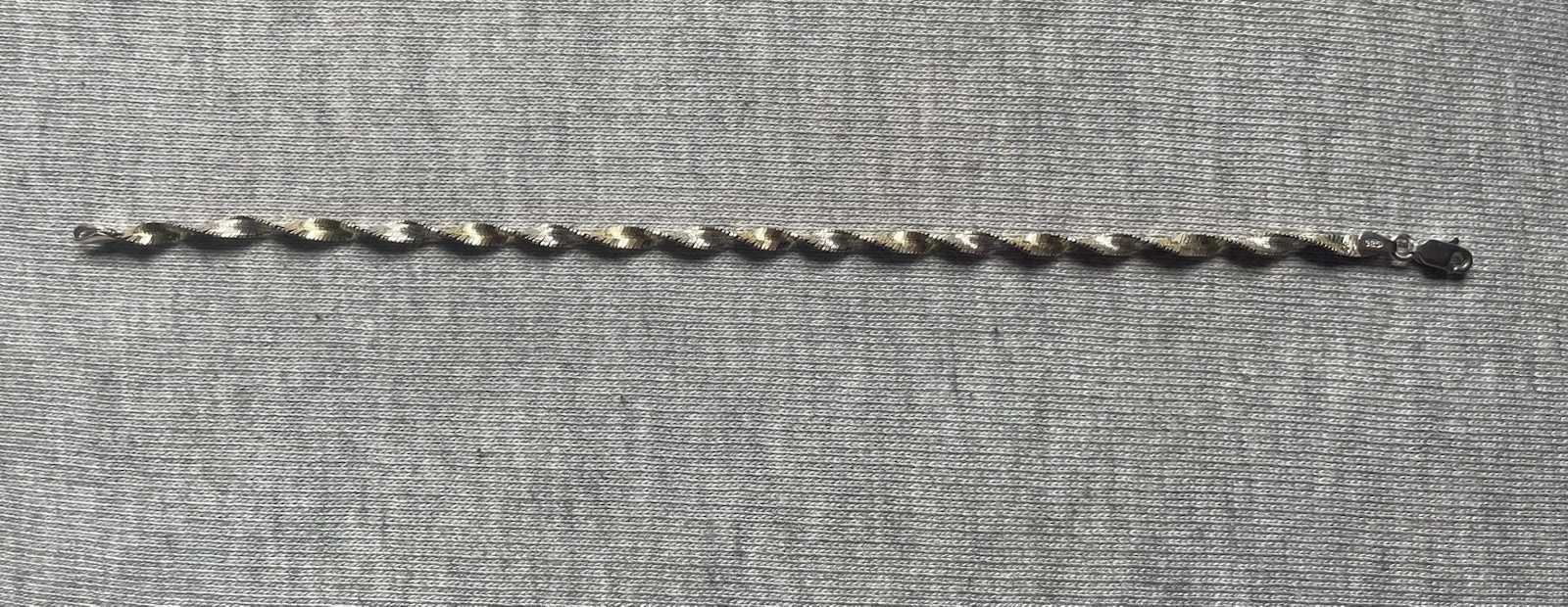 3 Grams 925 Sterling Silver&Gold 2 Tone Bracelet 7.5” Twisted Herringbone ITALY