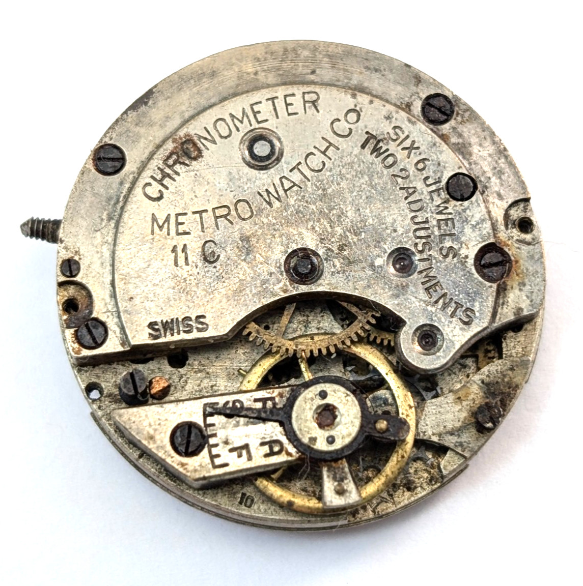 Vintage METRO 11C Chronometer 6j Art Deco 24mm Swiss Watch Movement PARTS REPAIR