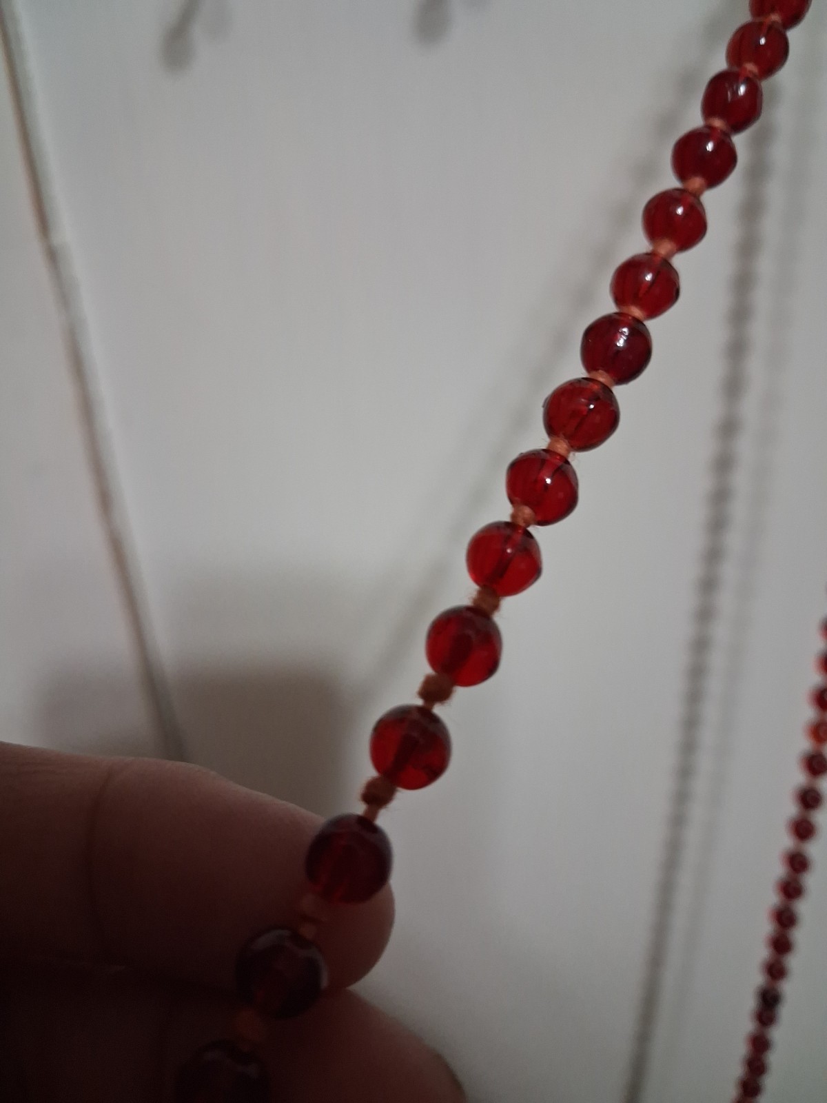 Antique Hand Tied Red Glass Bead Long Necklace