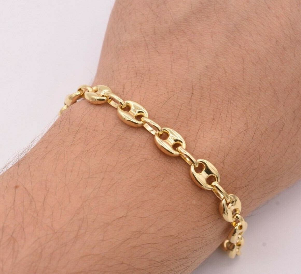 7.5mm Puffed Mariner Anchor Link Chain Bracelet Real 10K Yellow Gold
