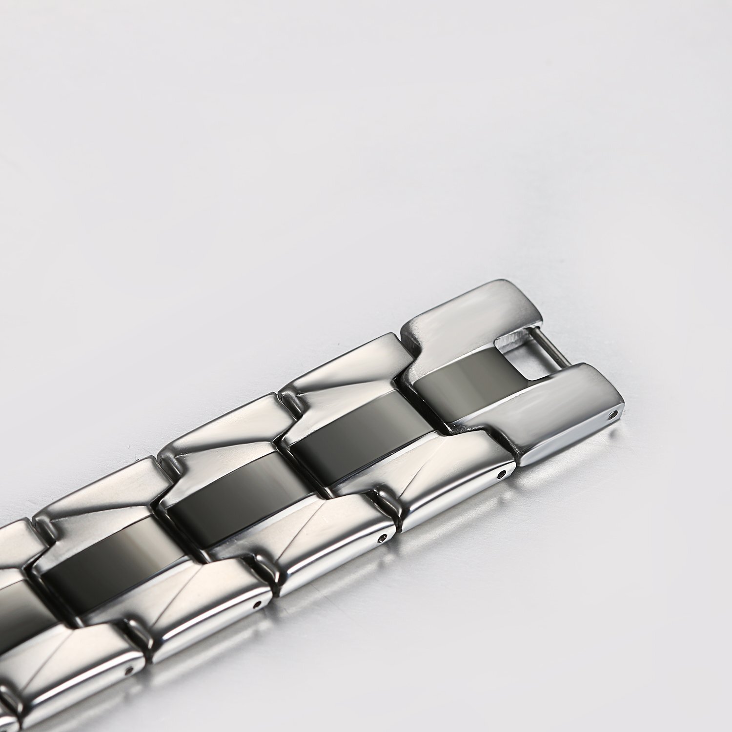 Stainless Steel Black Silver-Tone Religious Cross English Prayer Mens Bracelet