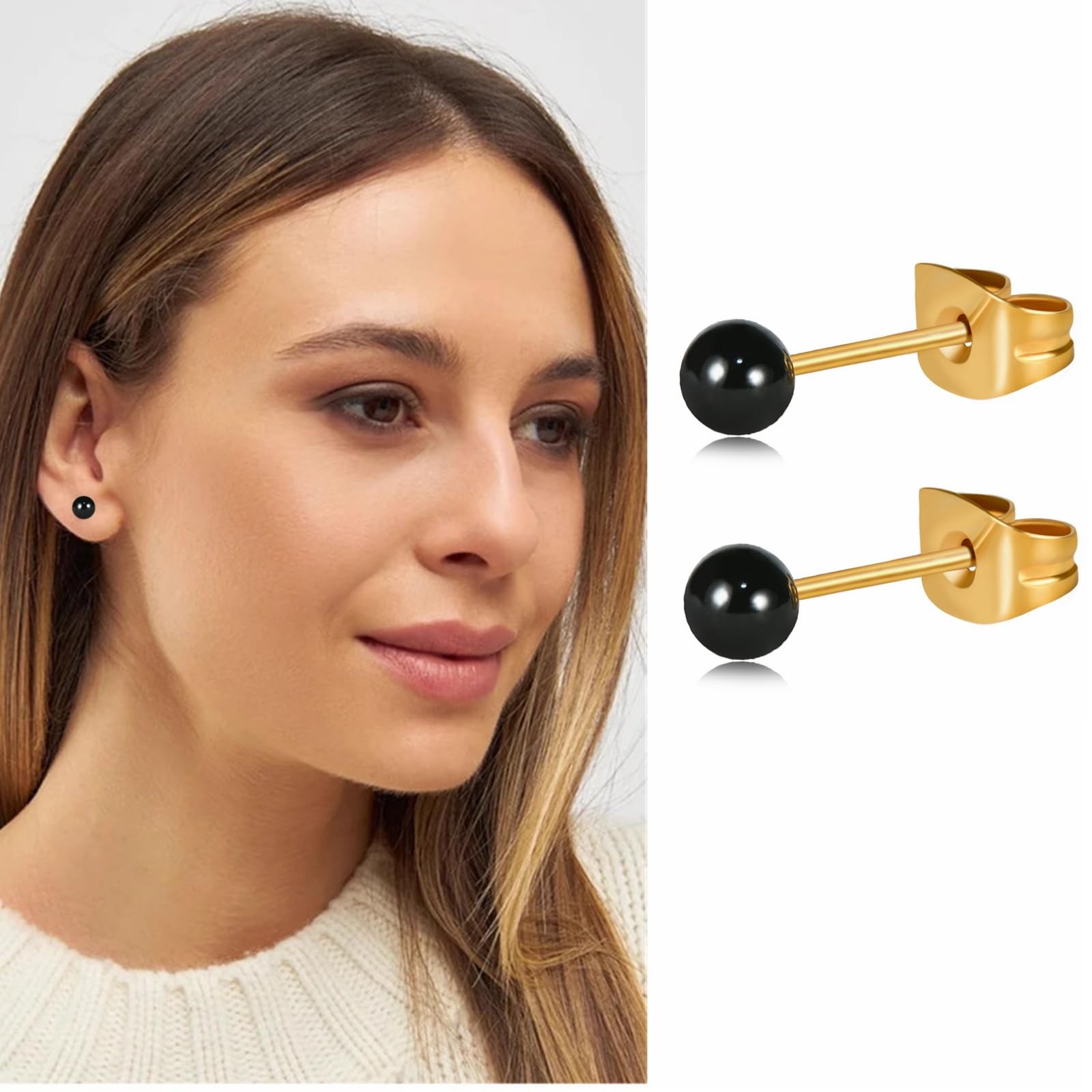 14K Gold Surgical Steel Small Ball Stud Earrings for Women Men Hand Painted E…