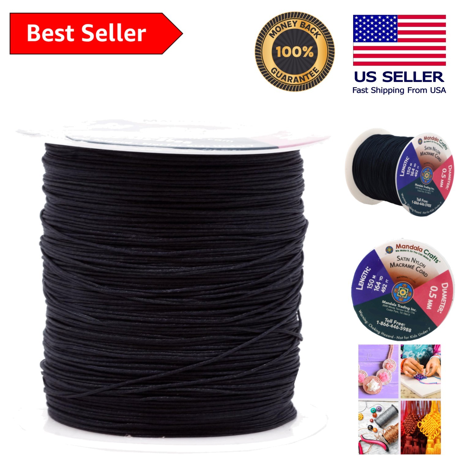 Versatile 164 Yards 0.5mm Black Nylon String – Ideal for Jewelry & DIY Crafts
