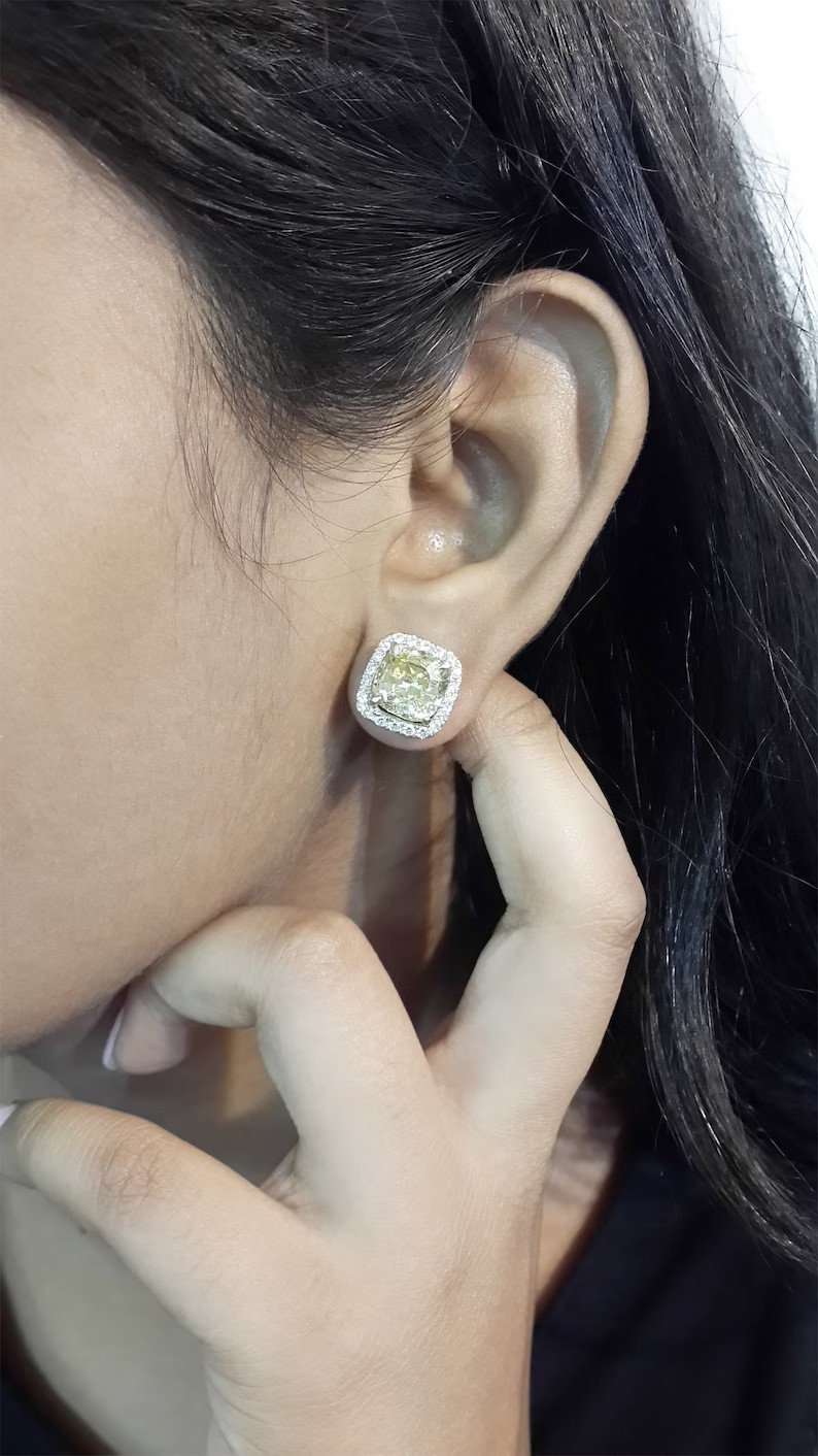 2Ct Cushion Cut Lab Created Yellow Citrine Stud Earrings 14K Yellow Gold Plated
