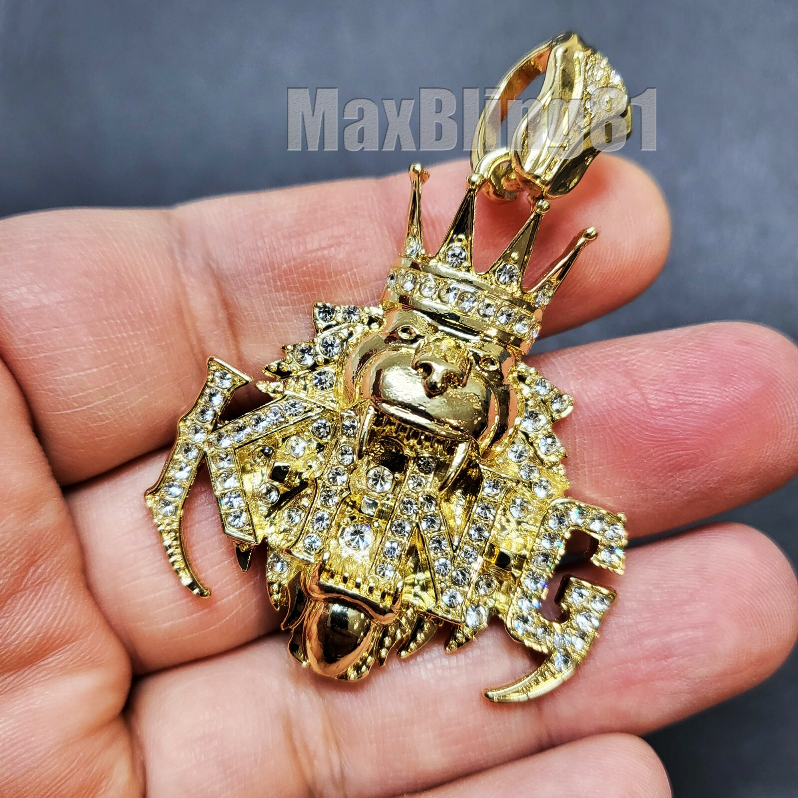 Hip Hop Jewelry Rapper’s King Crown Lion Gold Silver Finish Bling Charm Pendant