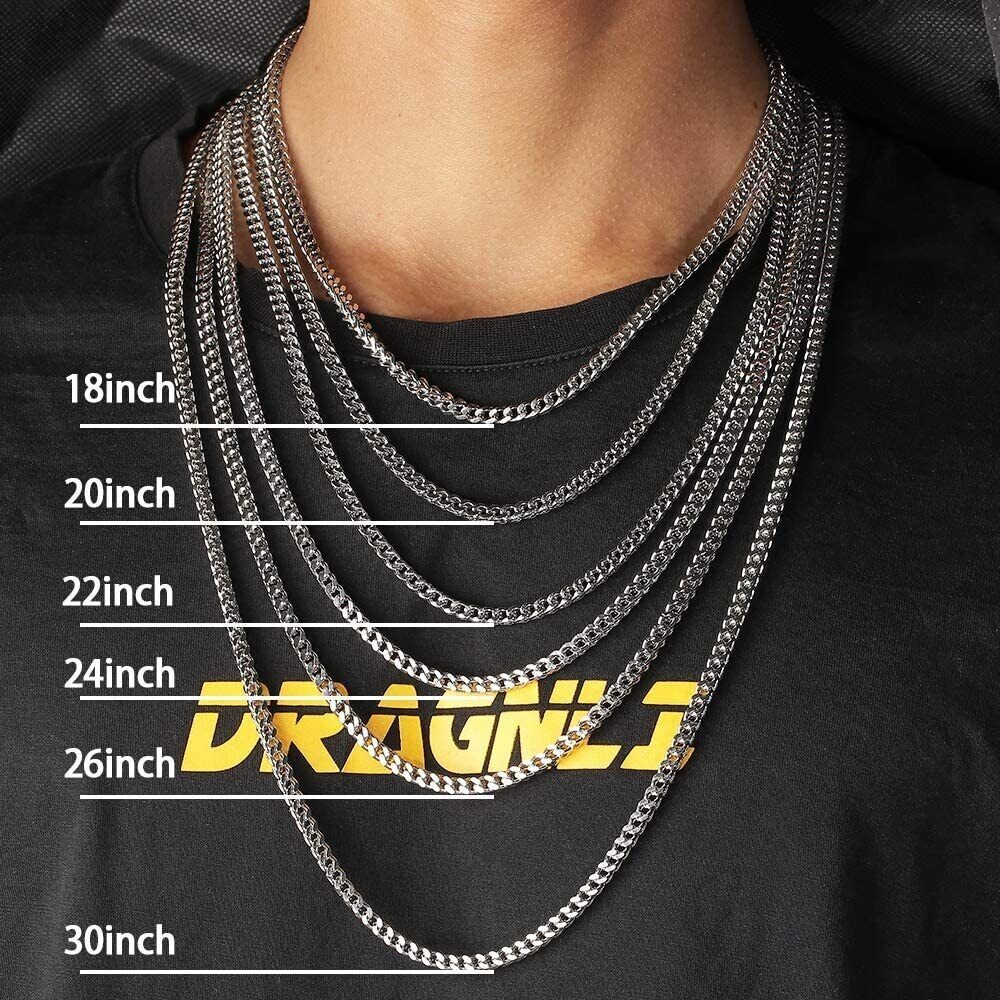 Unisex Stainless Steel Franco Link Chain Solid Square Box Necklace 2.5MM 4MM