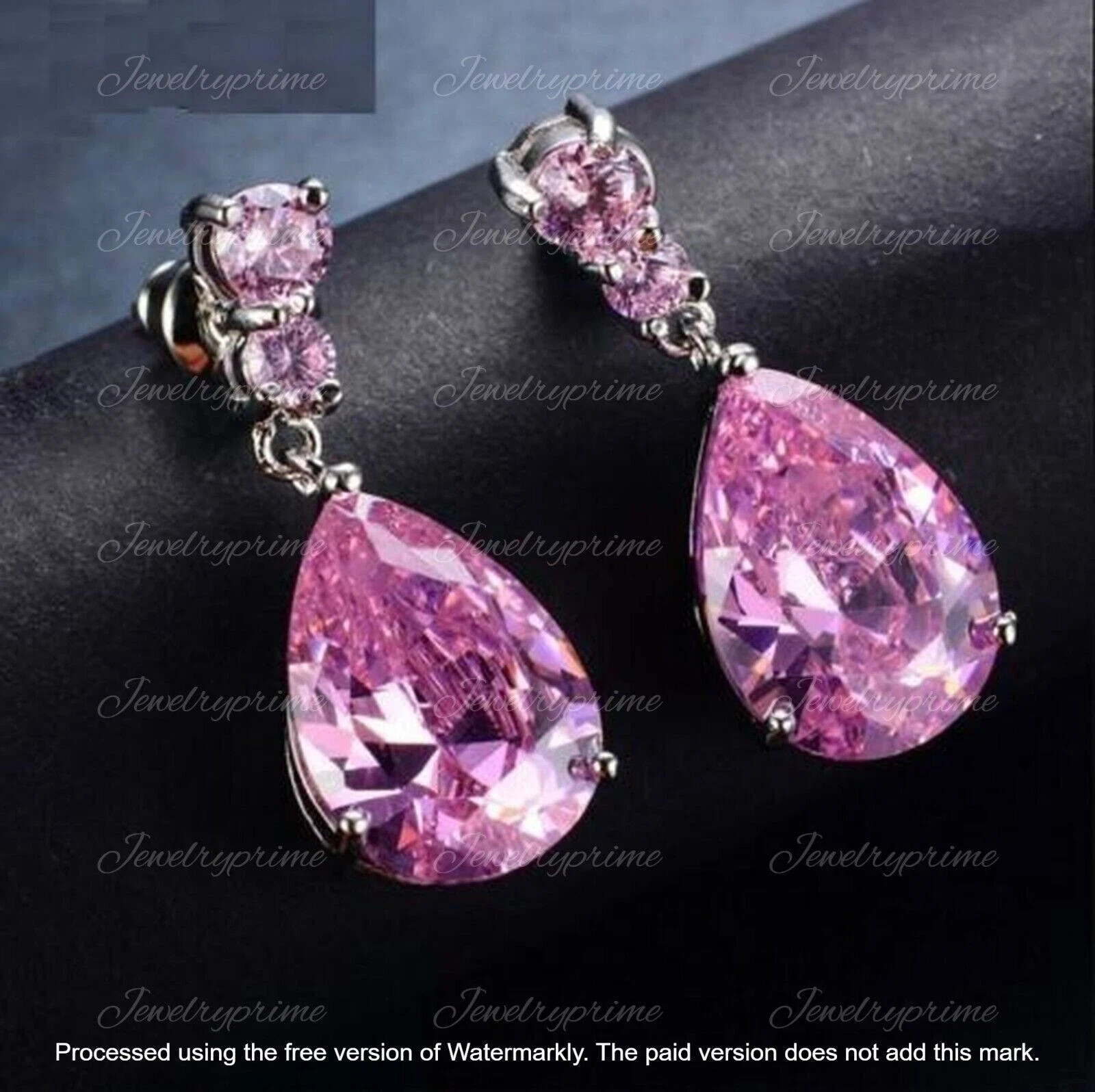 4.20Ct Pear Cut Lab Created Sapphire Drop/Dangle Earrings 14K White Gold Plated