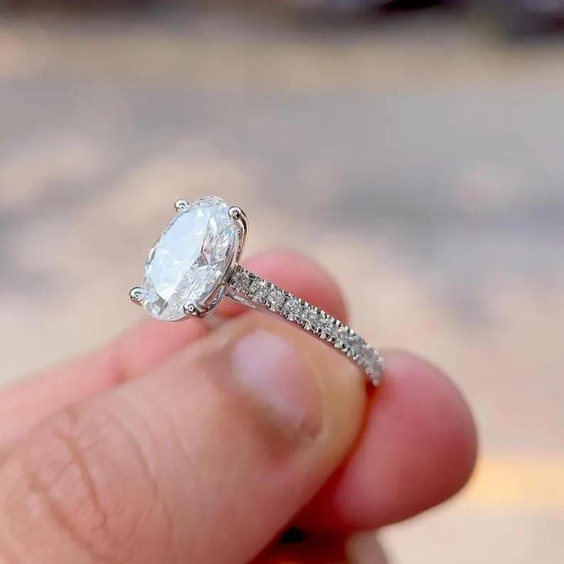 2.50Ct Oval Lab Grown Diamond cathedral Setting Engagement Ring 14K White Gold