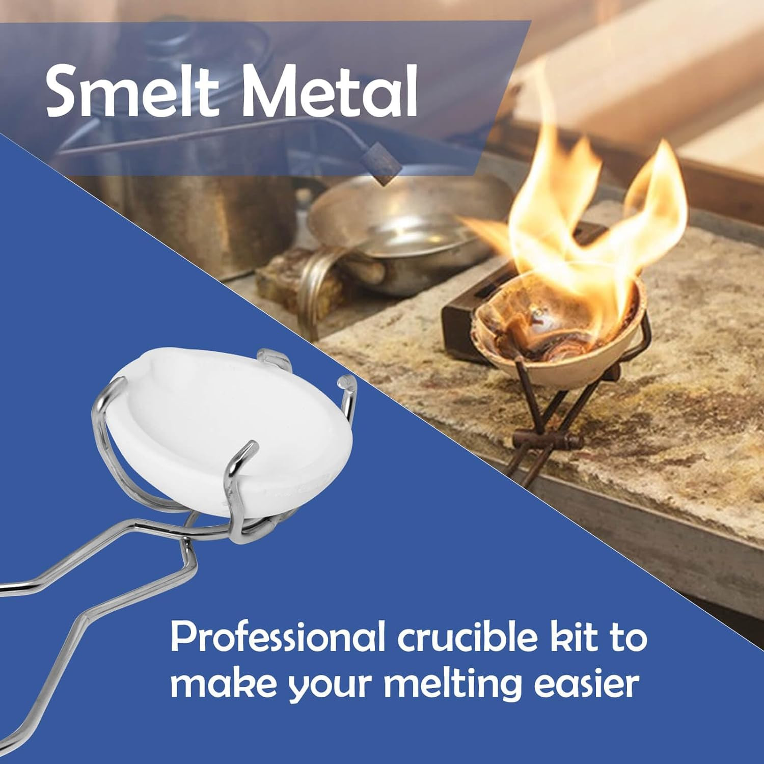 -8 Pcs Crucibles for Melting Metal Kit, 4 Ceramic Quartz Crucibles ..