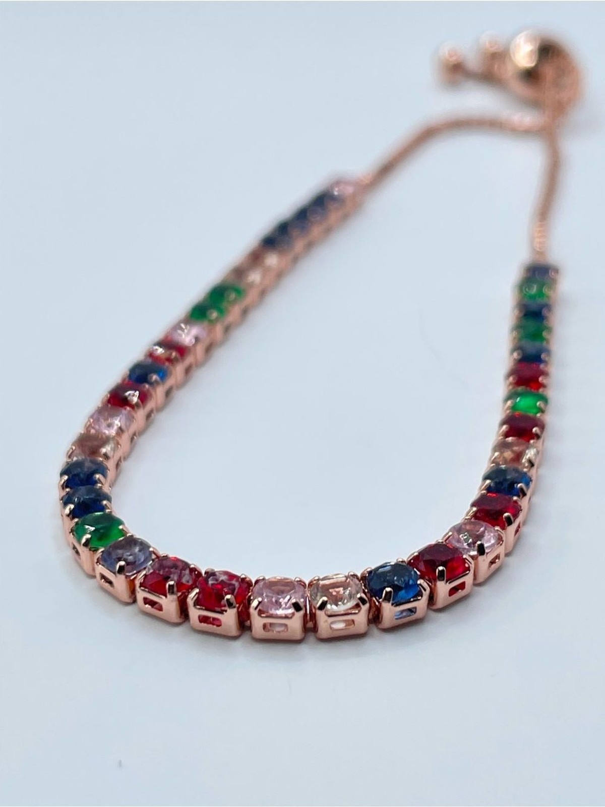 Rose Gold Multicolor Crystal Glass Adjustable Tennis Bracelet Elegant