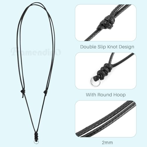 Framendino, Adjustable Necklace Cord for Pendants Necklace 1.5mm (5 Pack) Black