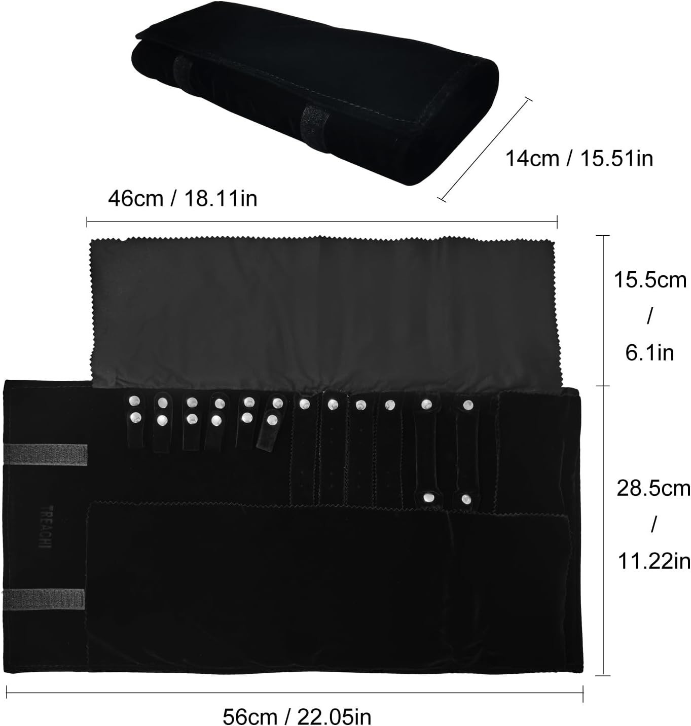 Portable Jewelry Organizer Roll Bag Black Velvet Adjustable Foldable Design