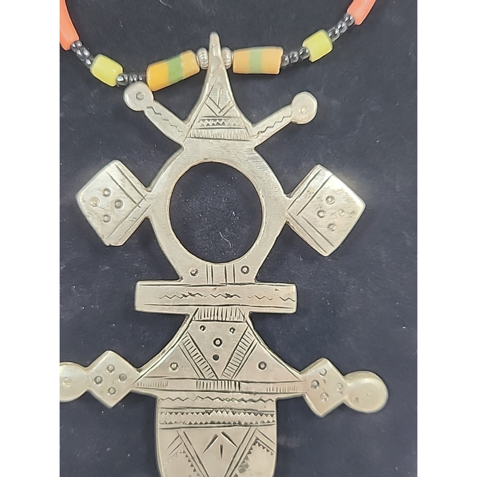 Tuareg Cross Pendant Traditional Ethnic Tribal Beaded Traditional Necklass