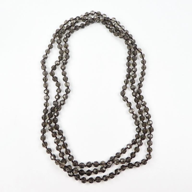 Sparkling Faceted Dark Gray Crystals Bead Knotted 72″ Long Strand Wrap Necklace