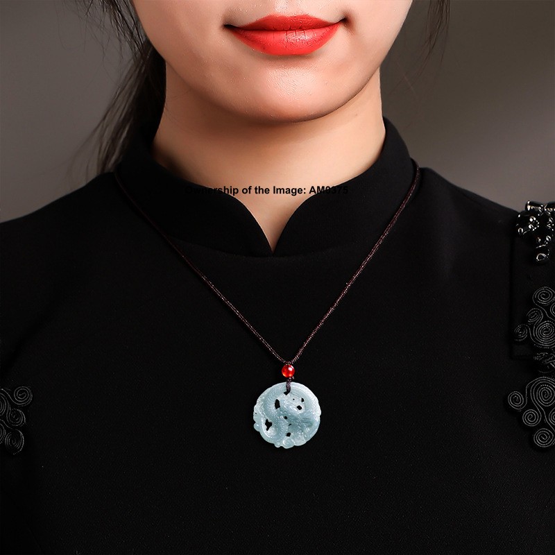 Natural Grade A Jade Jadeite ICY BLUE JADE Special Dragon Round Pendant
