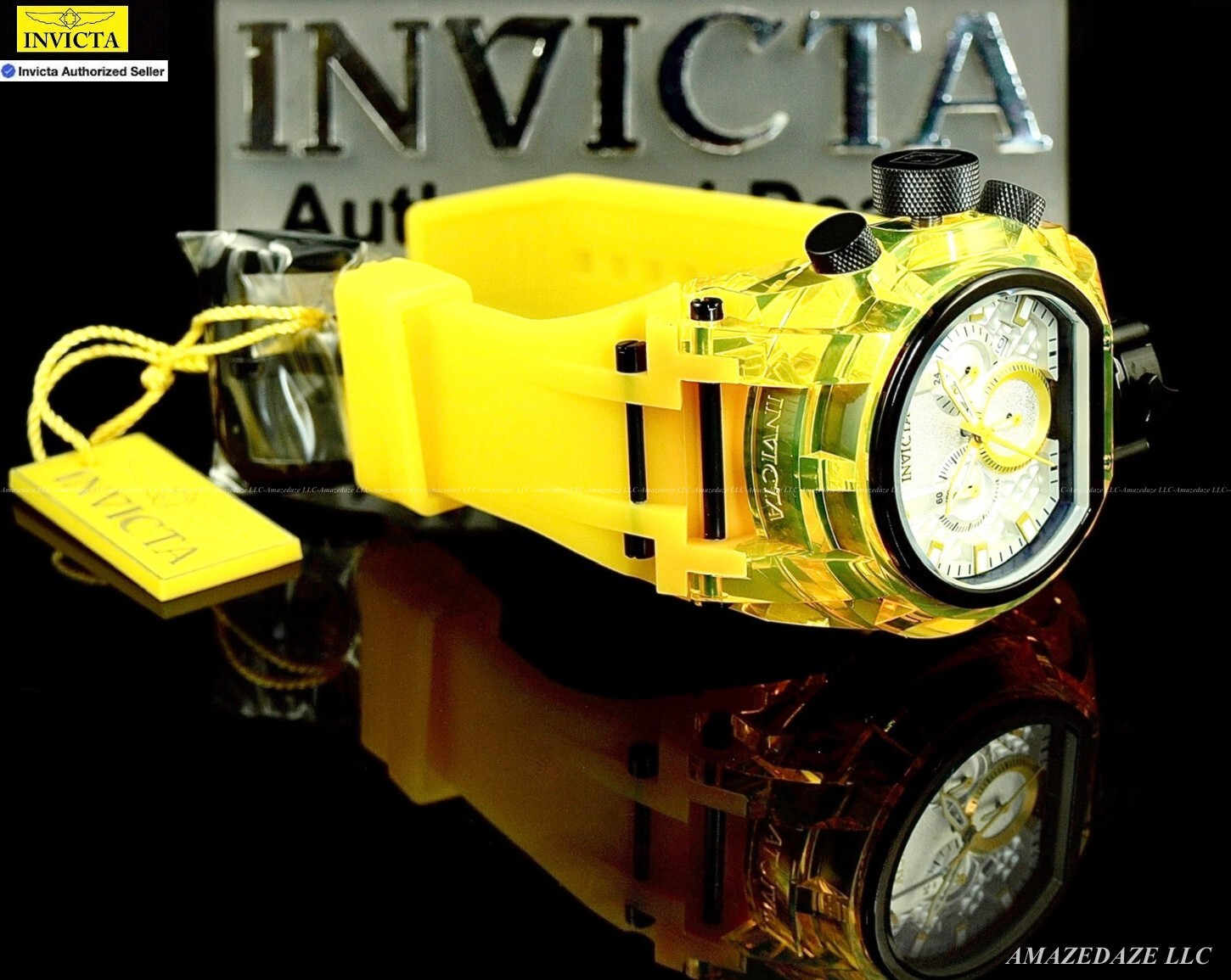 NEW Invicta Men Bolt Zeus Magnum 52mm Anatomic Chrono Dual Mvmt YELLOW DIAL Watc