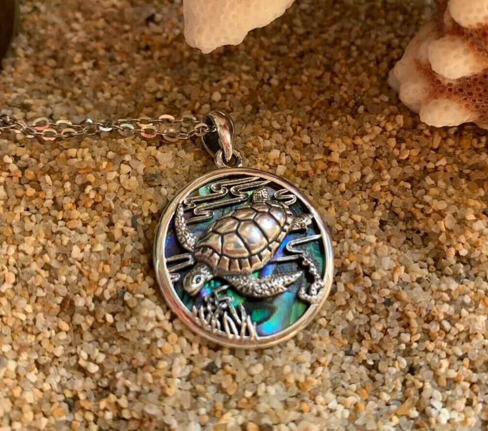 Sterling Silver Turtle Necklace – Colorful Abalone Shell Neckless for Women, Mot