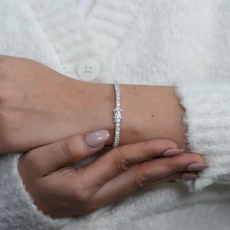 Round UGL Certified Natural Diamond Tennis Bracelet Wedding Gift 14K White Gold