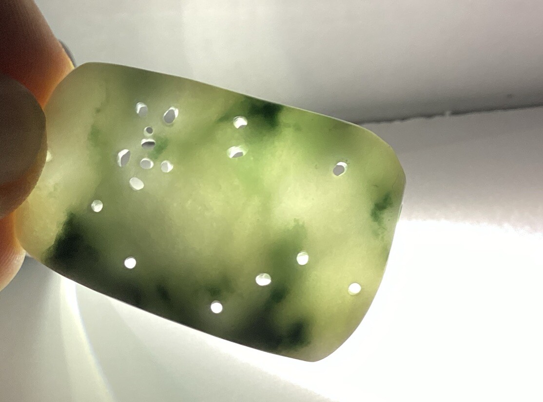Light Tan & Green 1 Sided Jadeite Bamboo & Butterfly Translucent Pendant