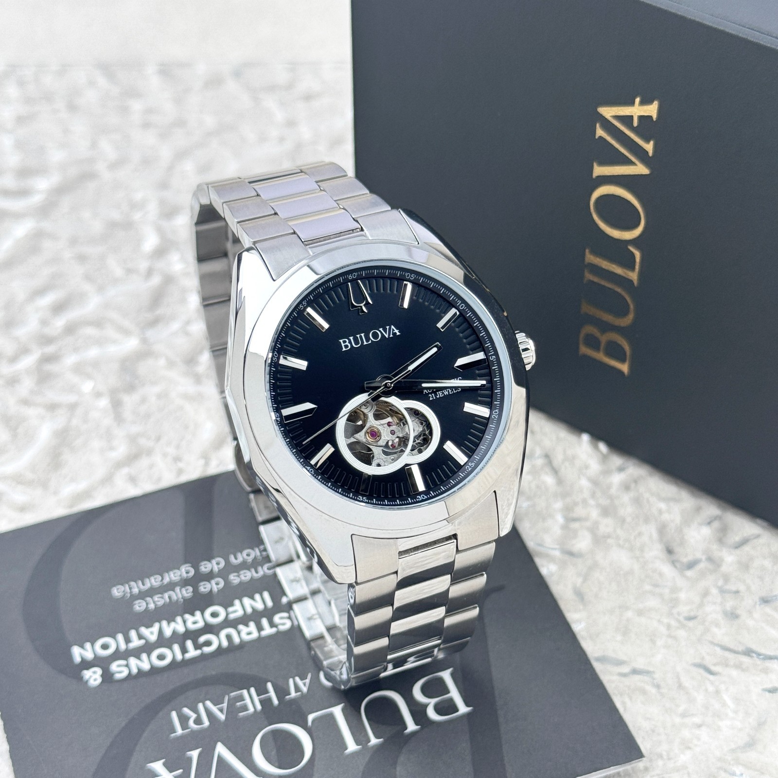 Bulova Classic Surveyor 96A270 Black Dial Stainless Steel Automatic Men’s Watch