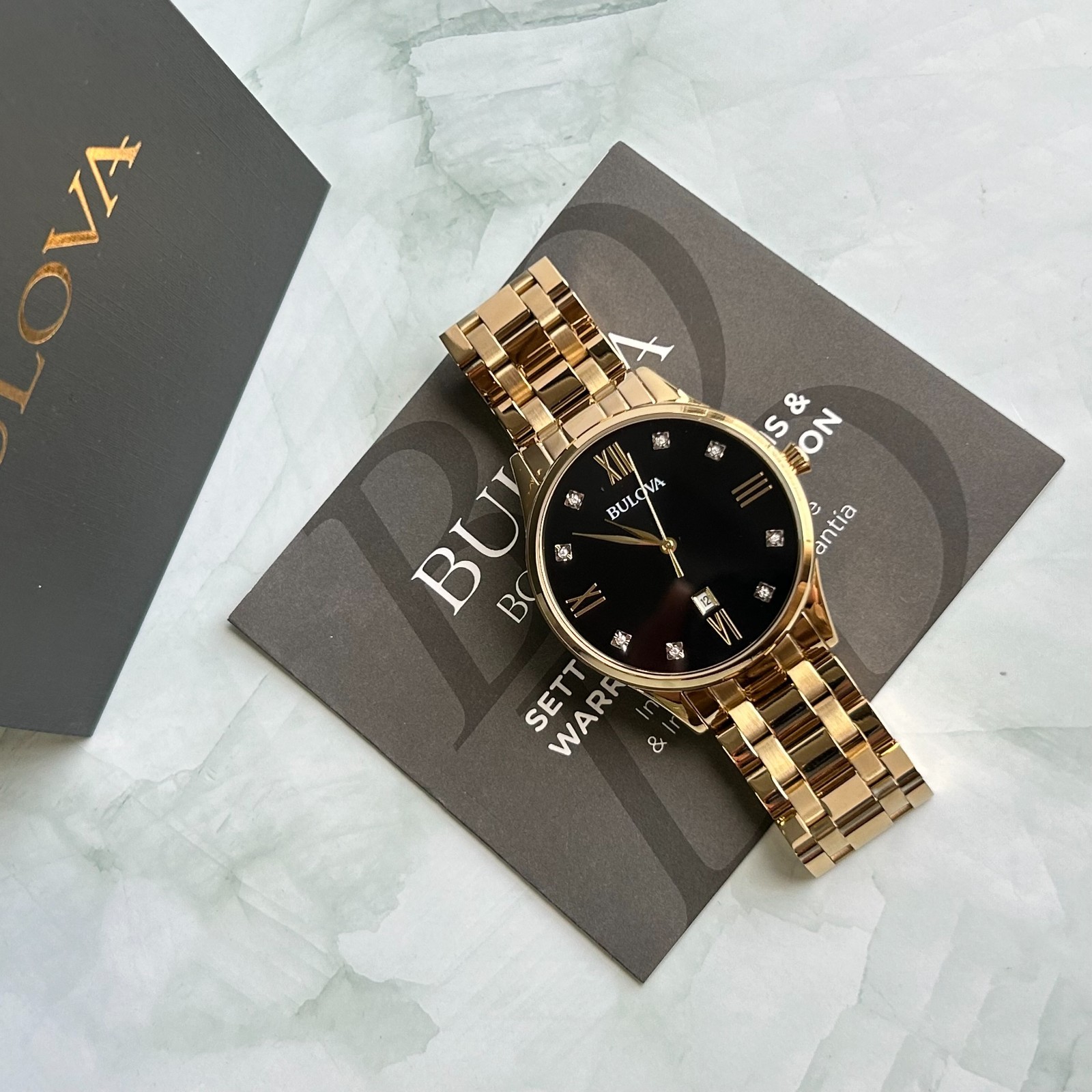 Bulova Classic 97D108 Black Dial Gold-Tone Strap Men’s Quartz Watch New 40mm