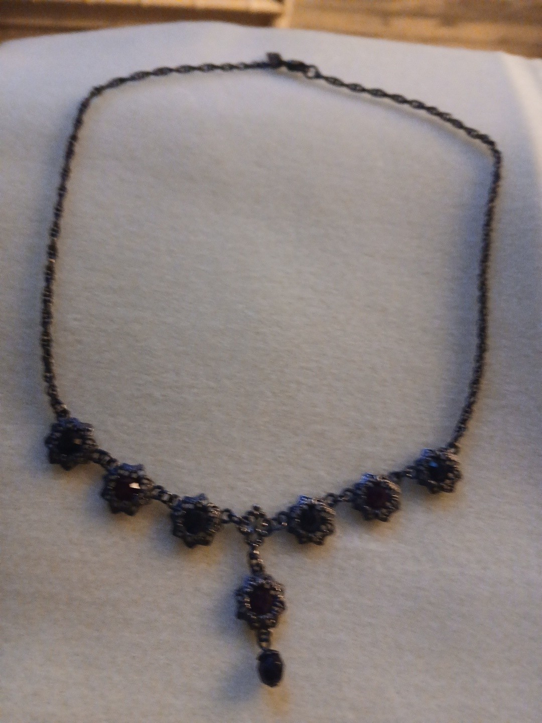 1928 Vintage Choker With GARNET LOOK RhineStones/Gunmetal Chain & Clasp