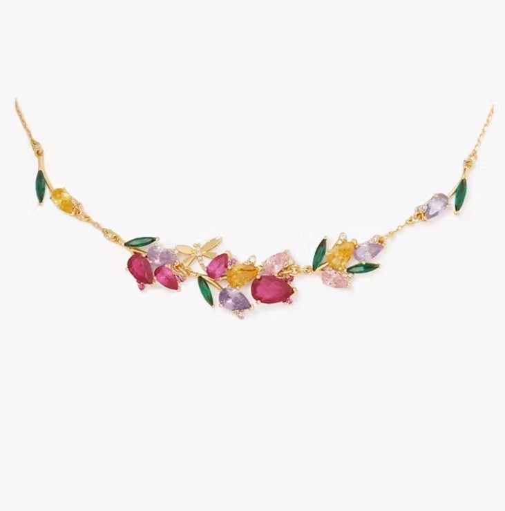 NWT Kate Spade New York Greenhouse Floral 12k Gold Plated CZ Crystals Necklace
