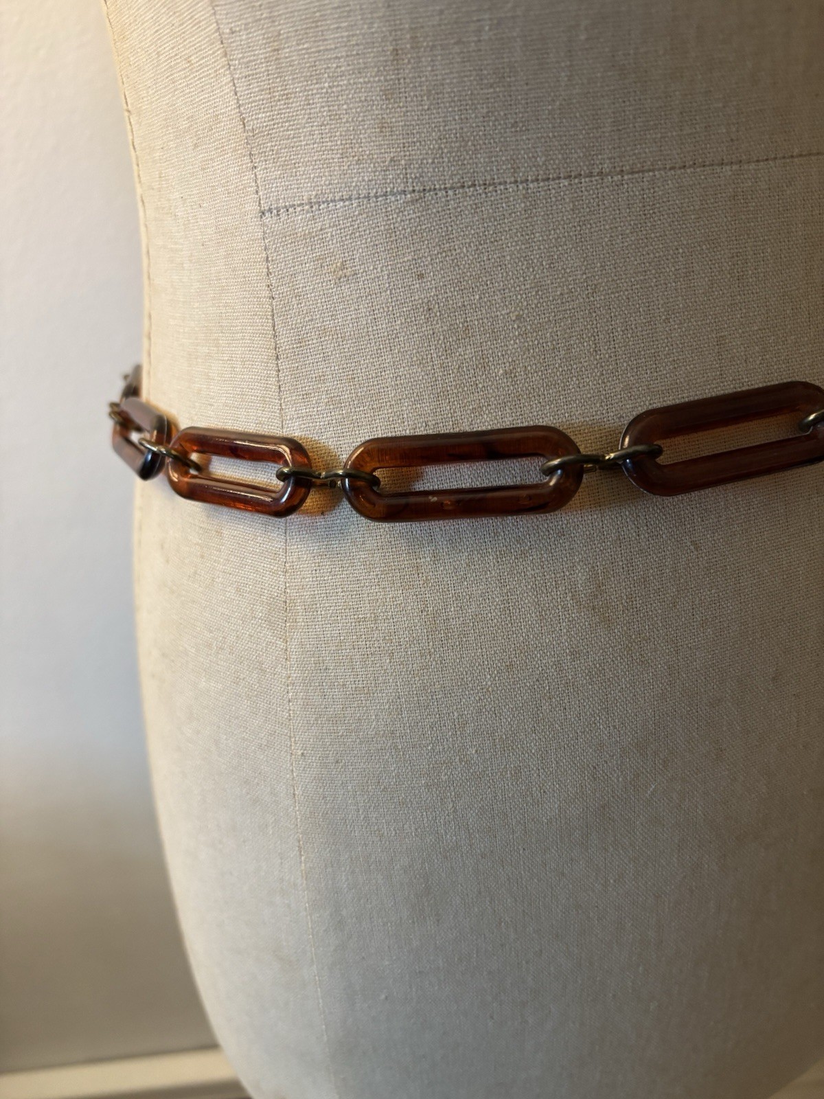VTG 70s Lucite Link Chain Heart Charm Belt Adjustable Hook Closure