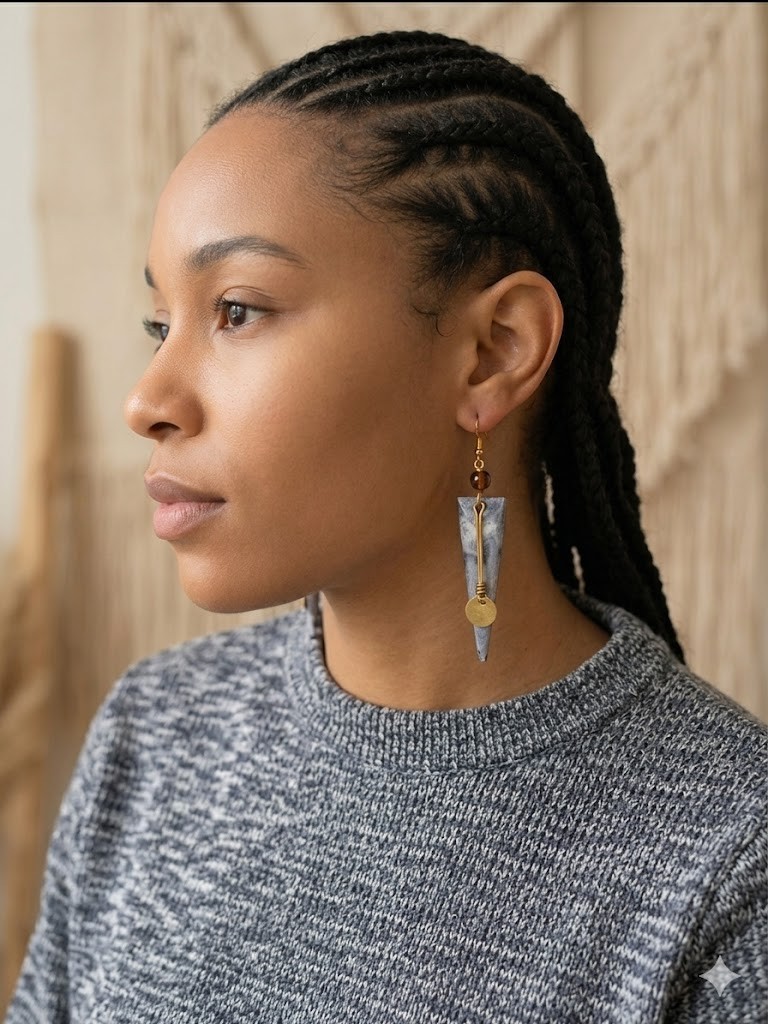 3″ Handcrafted African Bone Dangling Earrings With Bronze Spiral From Kenya