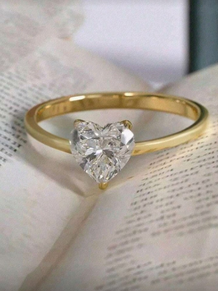 Gold Plated Copper White/Colorless Heart-Shaped CZ Ring Size 8