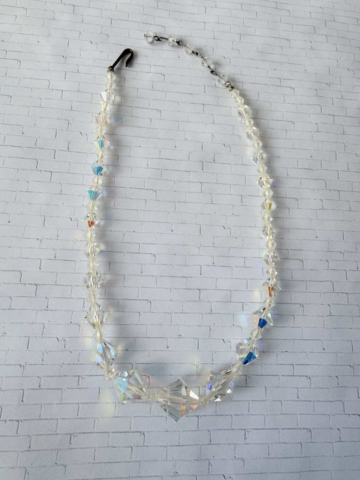 Vintage AB Aurora Borealis Crystal Bicone Bead Choker Necklace Jewelry