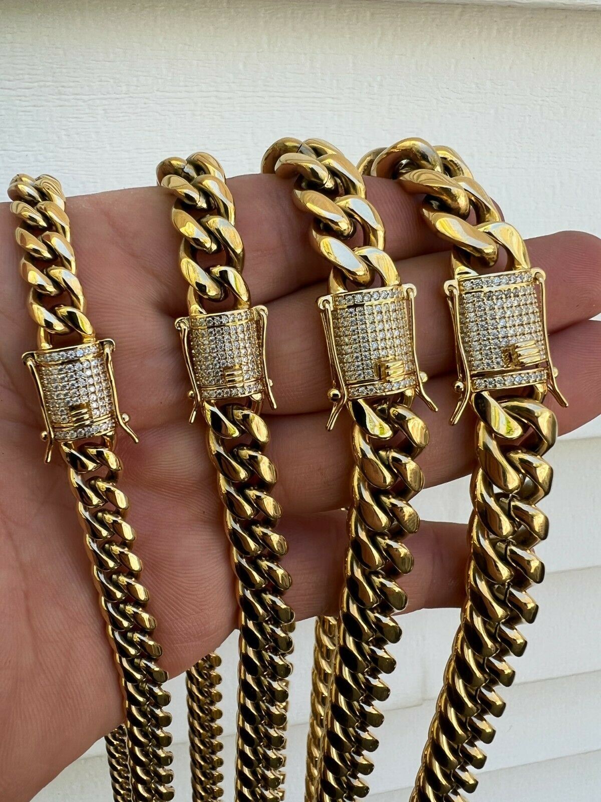 Miami Cuban Link Chain W. 1ct CZ Iced Clasp 14k Yellow Gold Plated Stainless